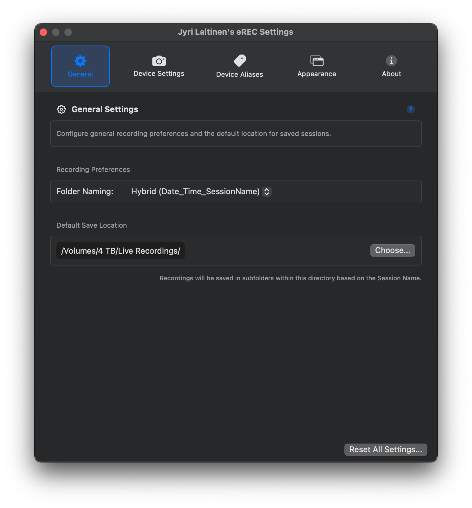 Customizing settings in eREC